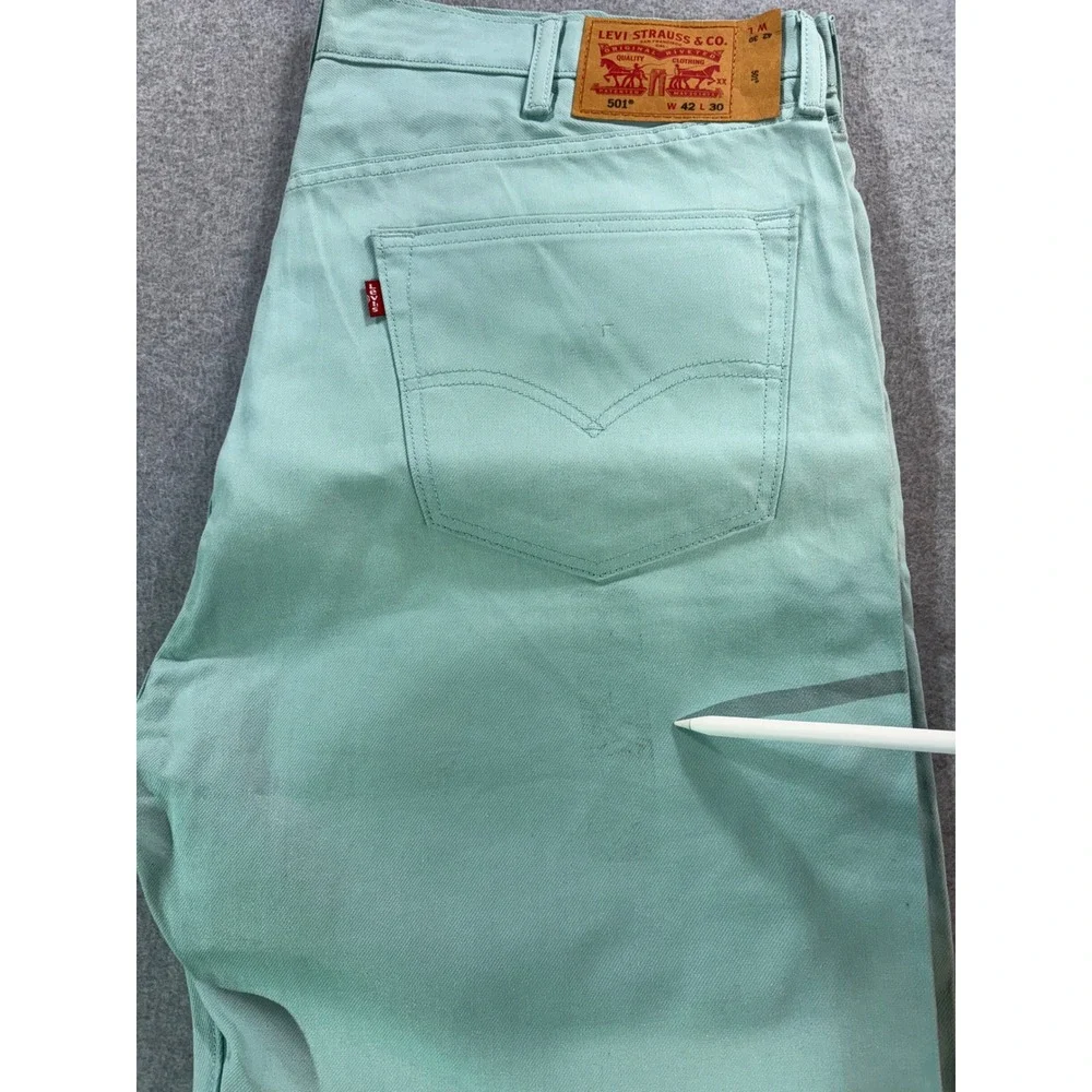 Levis 501 Original Fit Jeans Mens 42x30 Aqua Seafoam Green‎ Button Fly Cotton